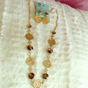 Gold Necklace and Earrings Set